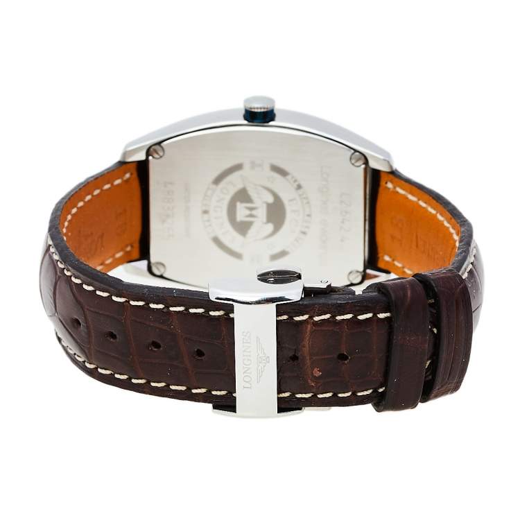 Pre Owned Longines Silver Stainless Steel Leather Evidenza L2.642.4.73.4 Automatic Men's Wristwatch 33 mm