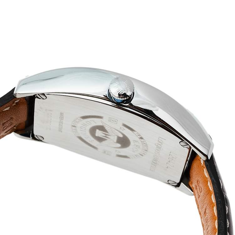 Pre Owned Longines Silver Stainless Steel Leather Evidenza L2.642.4.73.4 Automatic Men's Wristwatch 33 mm