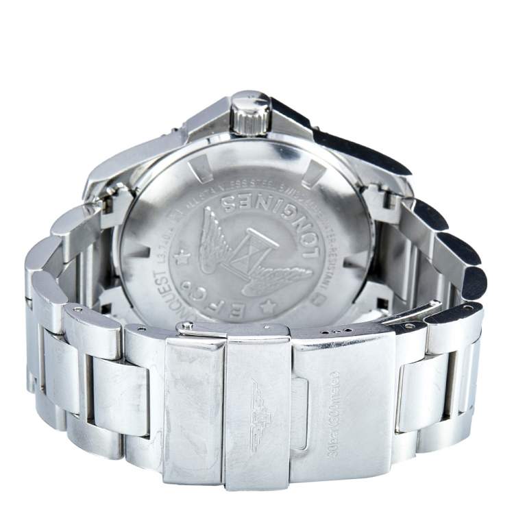 Pre Owned Longines Black Stainless Steel HydroConquest L3.470.4.56.6 Men's Wristwatch 41 mm