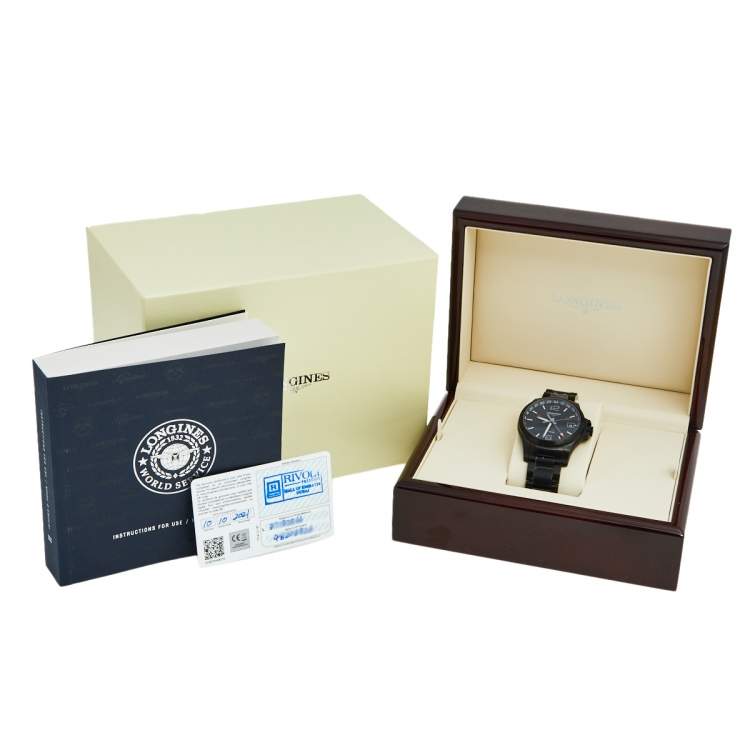 Pre Owned Longines Black PVD Coated Stainless Steel Conquest V.H.P. GMT L3.718.2.56.6 Men's Wristwatch 41 mm