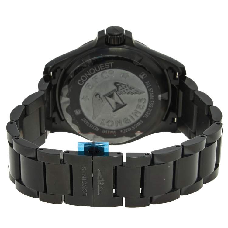 Pre Owned Longines Black PVD Coated Stainless Steel Conquest V.H.P. GMT L3.718.2.56.6 Men's Wristwatch 41 mm