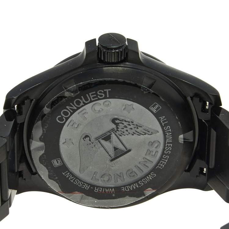 Pre Owned Longines Black PVD Coated Stainless Steel Conquest V.H.P. GMT L3.718.2.56.6 Men's Wristwatch 41 mm