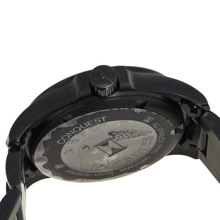 Pre Owned Longines Black PVD Coated Stainless Steel Conquest V.H.P. GMT L3.718.2.56.6 Men's Wristwatch 41 mm