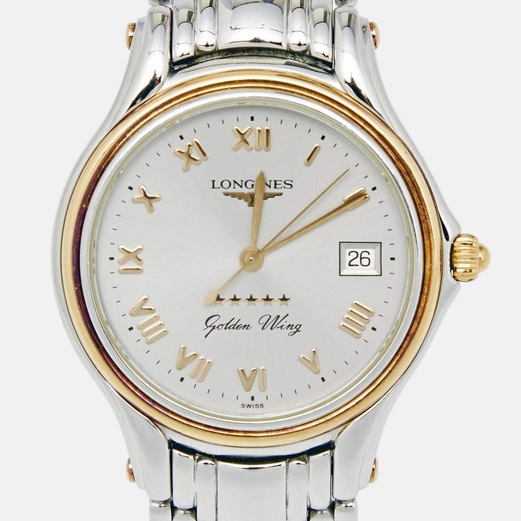Pre Owned Longines Silver Two Tone Stainless Steel Golden Wing L3.606.5 Men's Wristwatch 33 mm