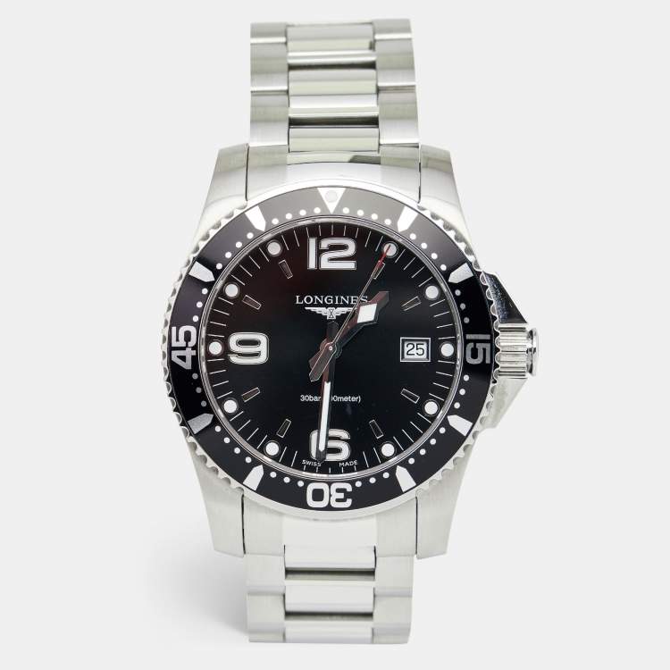 Pre Owned Longines Black Stainless Steel Hydro Conquest L3.740.4.56.6 Men's Wristwatch 41 mm