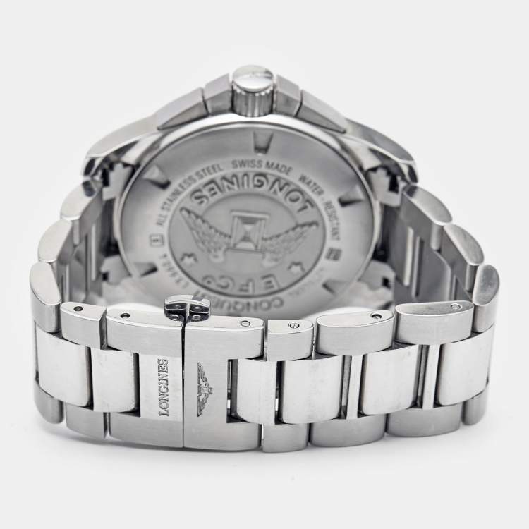 Pre Owned Longines Silver Stainless Steel Conquest L3.660.4.76.6 Men's Wristwatch 41 mm 