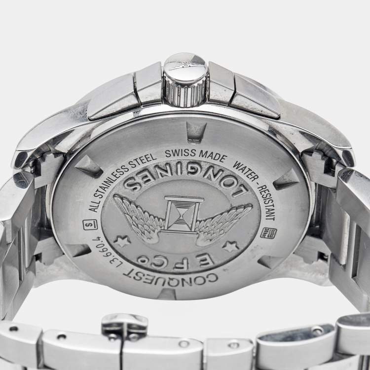 Pre Owned Longines Silver Stainless Steel Conquest L3.660.4.76.6 Men's Wristwatch 41 mm 