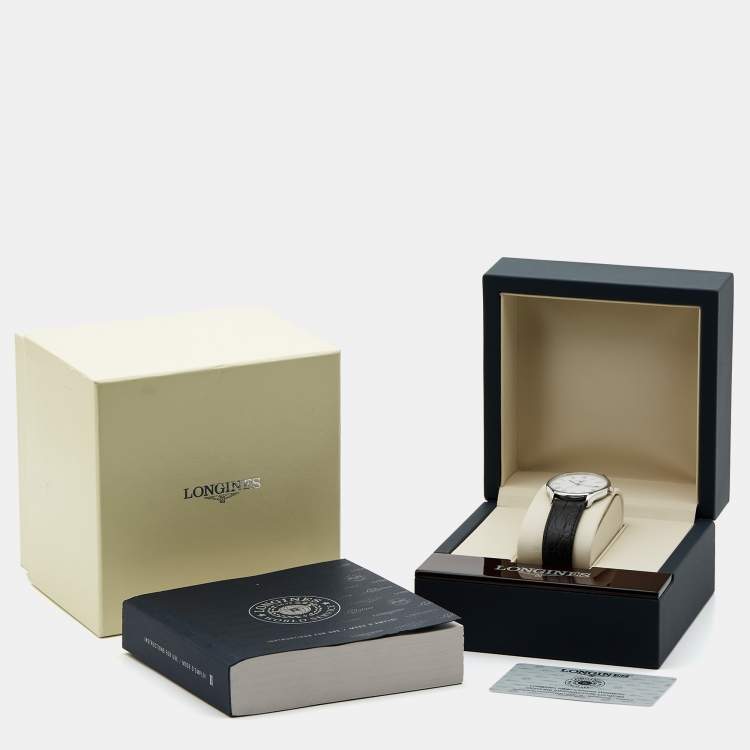 Pre Owned Longines White Stainless Steel Leather Lyre L4.759.4.11.2 Men's Wristwatch 35 mm