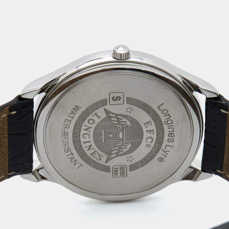 Pre Owned Longines White Stainless Steel Leather Lyre L4.759.4.11.2 Men's Wristwatch 35 mm
