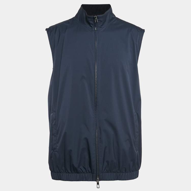 Pre Owned Loro Piana Navy Blue Nylon and Wool Reversible Vest 4XL