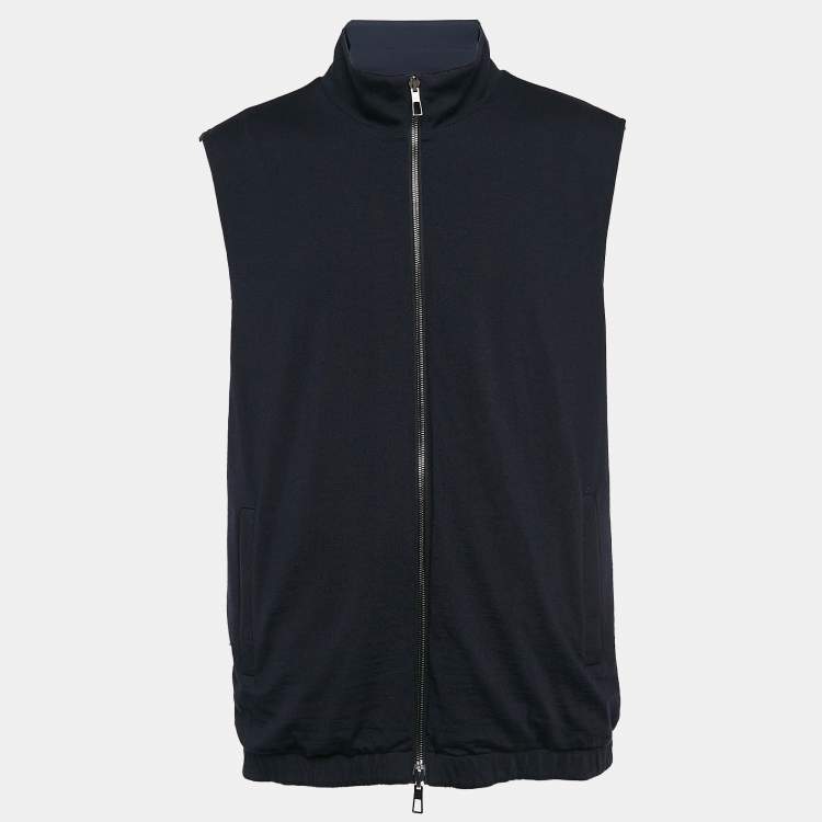 Pre Owned Loro Piana Navy Blue Nylon and Wool Reversible Vest 4XL