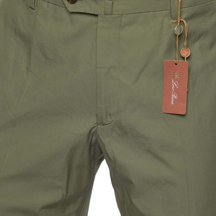 Pre Owned Loro Piana Olive Green Cotton Slim Fit Trousers XXL