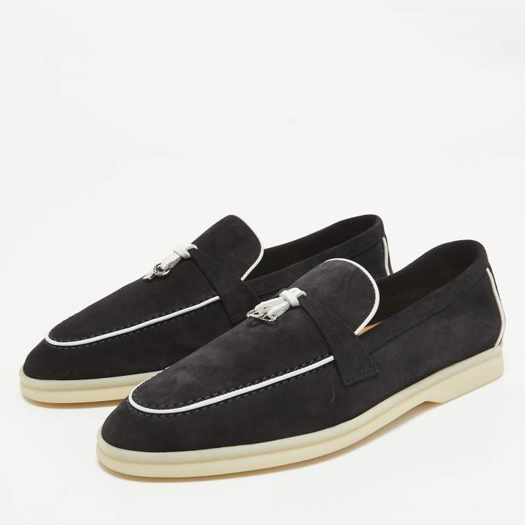 Pre Owned Loro Piana Black Suede Summer Charms Walk Loafers Size 39