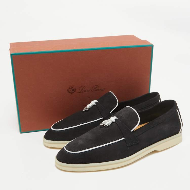 Pre Owned Loro Piana Black Suede Summer Charms Walk Loafers Size 39