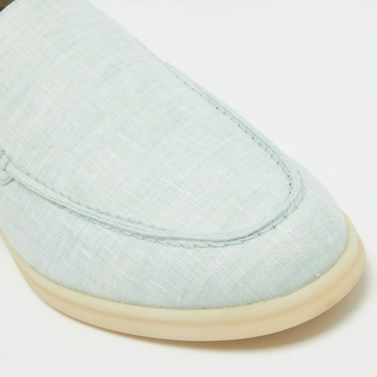 Pre Owned Loro Piana Green Canvas and Suede Summer Walk Loafers Size 42