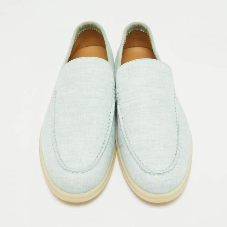 Pre Owned Loro Piana Green Canvas and Suede Summer Walk Loafers Size 42