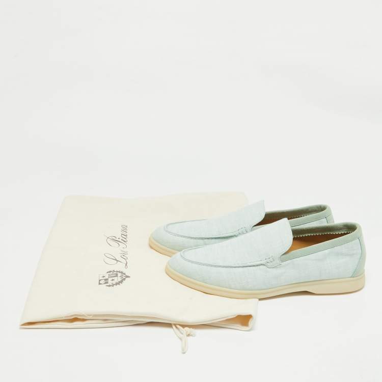 Pre Owned Loro Piana Green Canvas and Suede Summer Walk Loafers Size 42