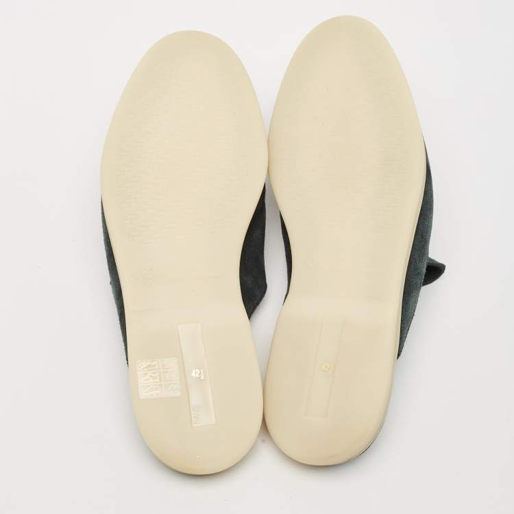 Pre Owned Loro Piana Dark Green Suede Babouche Walk Mules Size 42.5