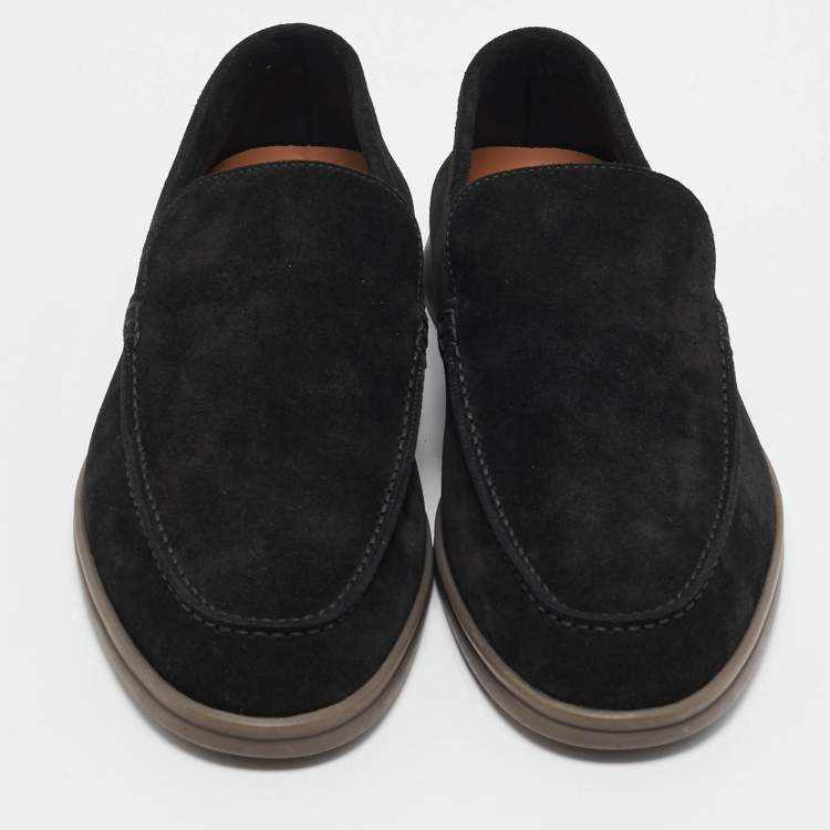 Pre Owned Loro Piana Black Suede Summer Charms Walk Loafers Size 43.5