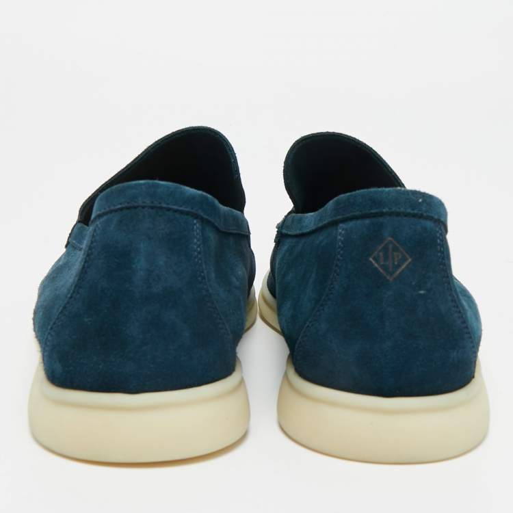 Pre Owned Loro Piana Dark Blue Suede Summer Walk Loafers Size 43