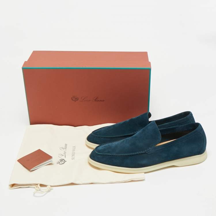 Pre Owned Loro Piana Dark Blue Suede Summer Walk Loafers Size 43