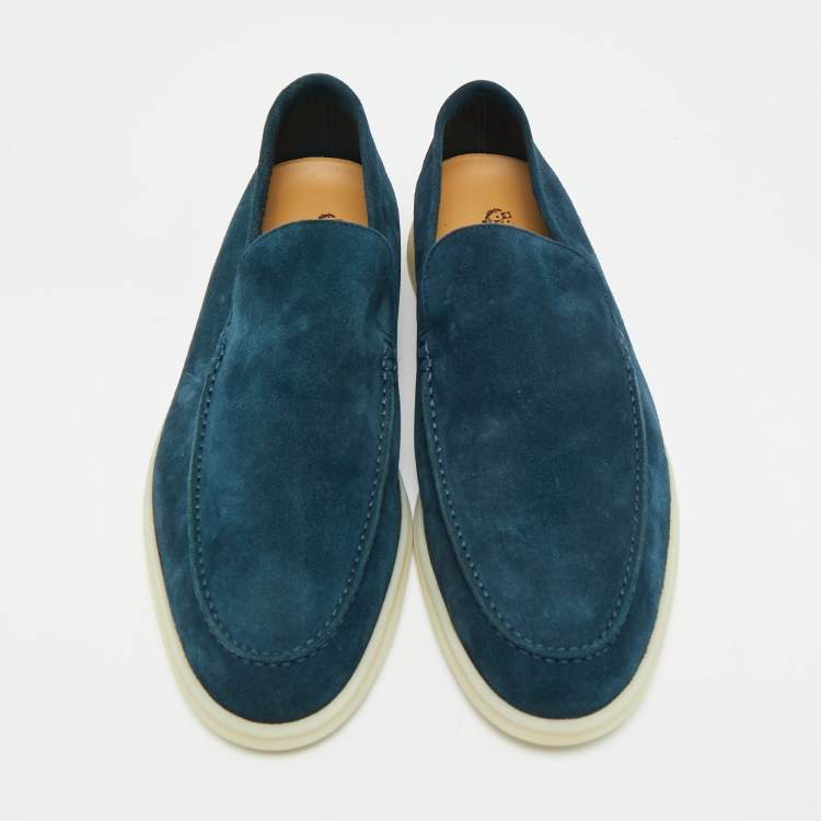 Pre Owned Loro Piana Dark Blue Suede Summer Walk Loafers Size 43
