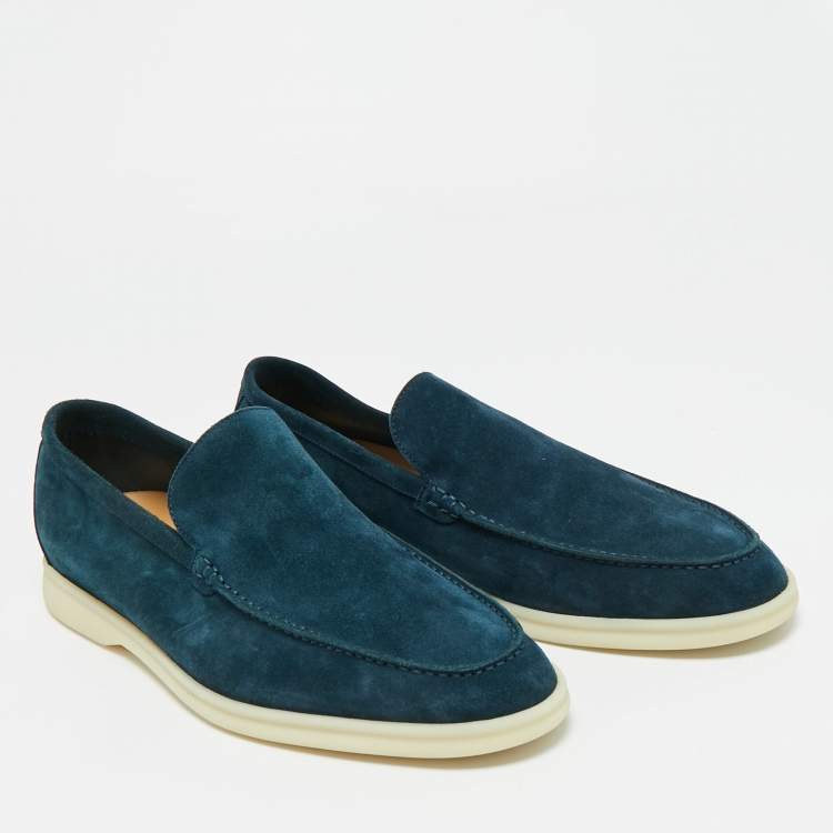 Pre Owned Loro Piana Dark Blue Suede Summer Walk Loafers Size 43