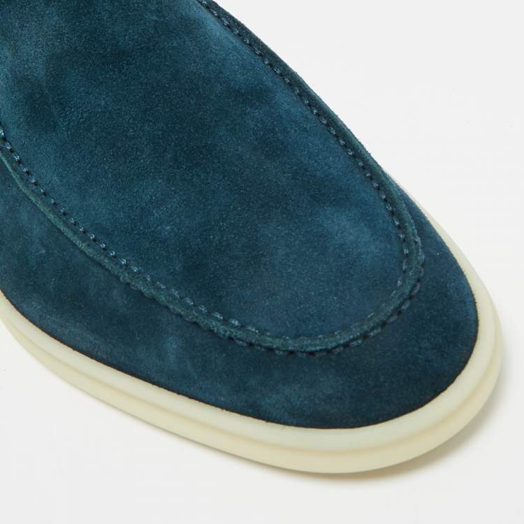 Pre Owned Loro Piana Dark Blue Suede Summer Walk Loafers Size 43