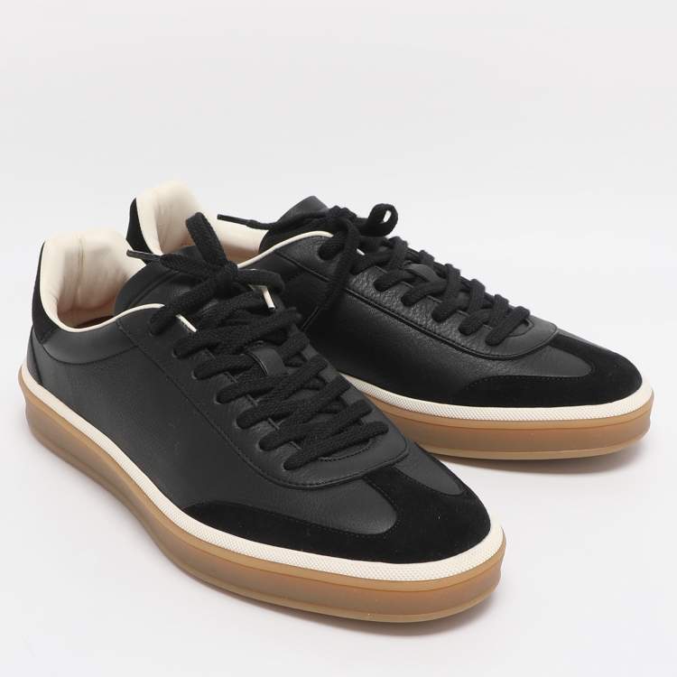 Pre Owned Loro Piana Tennis Walk Size 42 Black Leather and Suede Low Top Sneakers