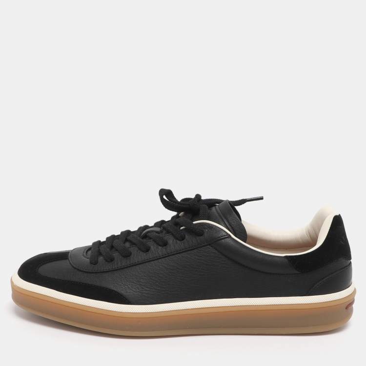 Pre Owned Loro Piana Tennis Walk Size 42 Black Leather and Suede Low Top Sneakers