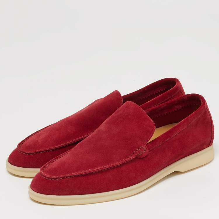 Pre Owned Loro Piana DOHA Size 41.5 Red Suede Loafers