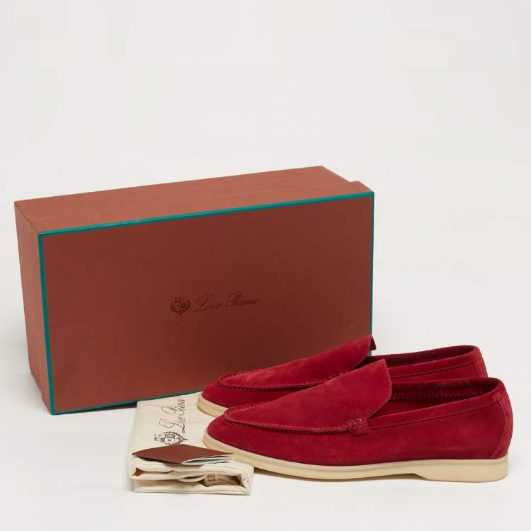 Pre Owned Loro Piana DOHA Size 41.5 Red Suede Loafers