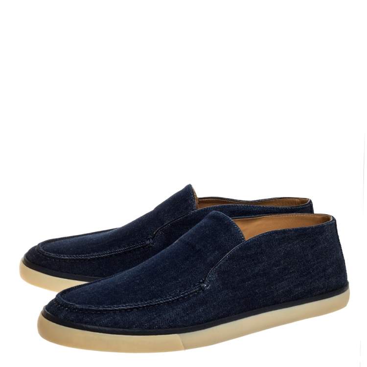 Pre Owned Loro Piana Blue Denim Fabric Slip On Mocassins Size 45.5