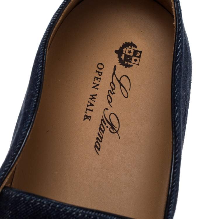 Pre Owned Loro Piana Blue Denim Fabric Slip On Mocassins Size 45.5