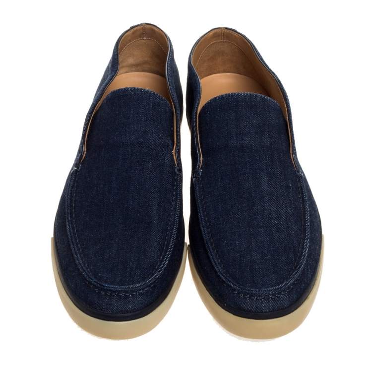 Pre Owned Loro Piana Blue Denim Fabric Slip On Mocassins Size 45.5