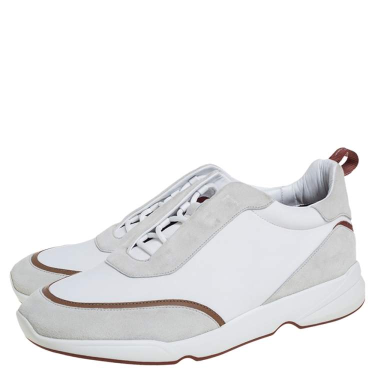 Pre Owned Loro Piana White Suede And Neoprene Modular Walk Sneakers Size 43.5