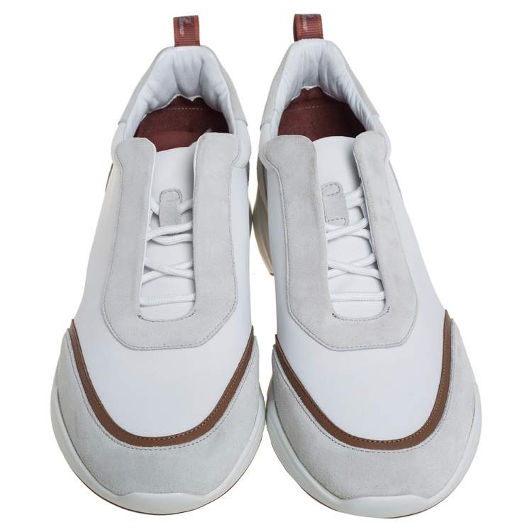 Pre Owned Loro Piana White Suede And Neoprene Modular Walk Sneakers Size 43.5