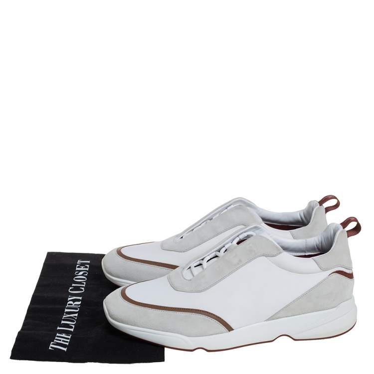 Pre Owned Loro Piana White Suede And Neoprene Modular Walk Sneakers Size 43.5