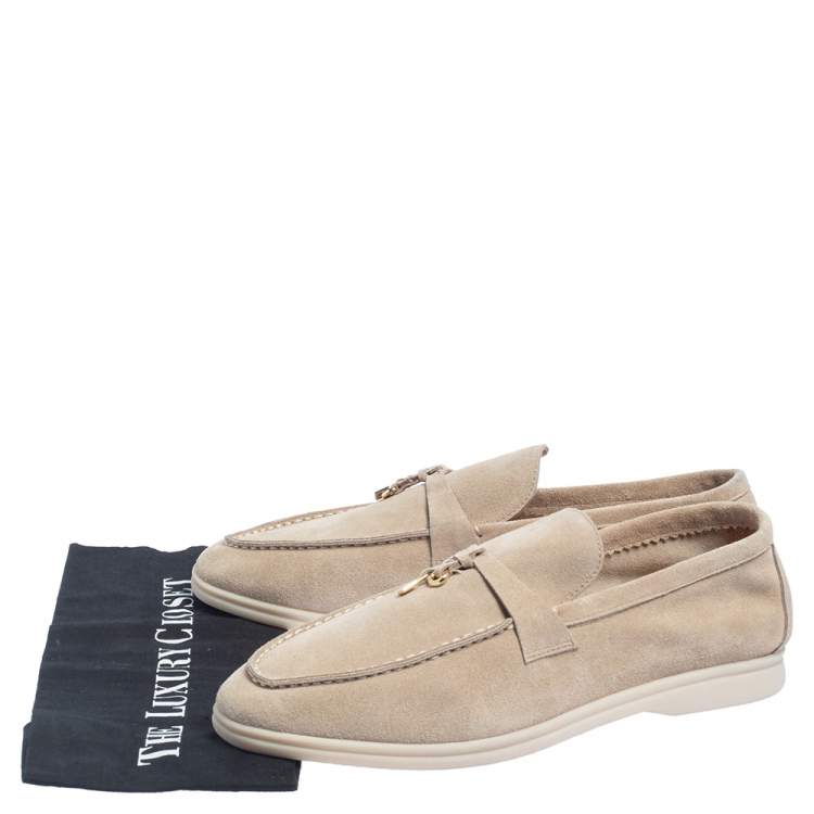 Pre Owned Loro Piana Beige Suede Summer Charms Walk Slip On Loafers Size 45