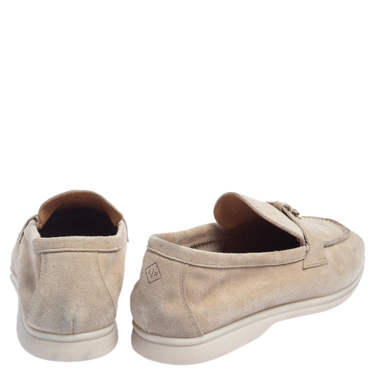 Pre Owned Loro Piana Beige Suede Summer Charms Walk Slip On Loafers Size 45