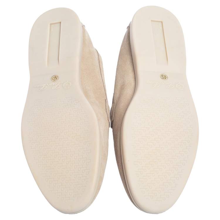 Pre Owned Loro Piana Beige Suede Summer Charms Walk Slip On Loafers Size 45