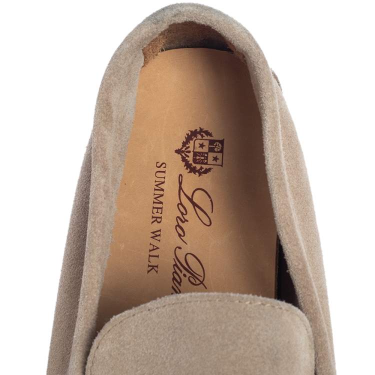 Pre Owned Loro Piana Beige Suede Summer Charms Walk Slip On Loafers Size 45