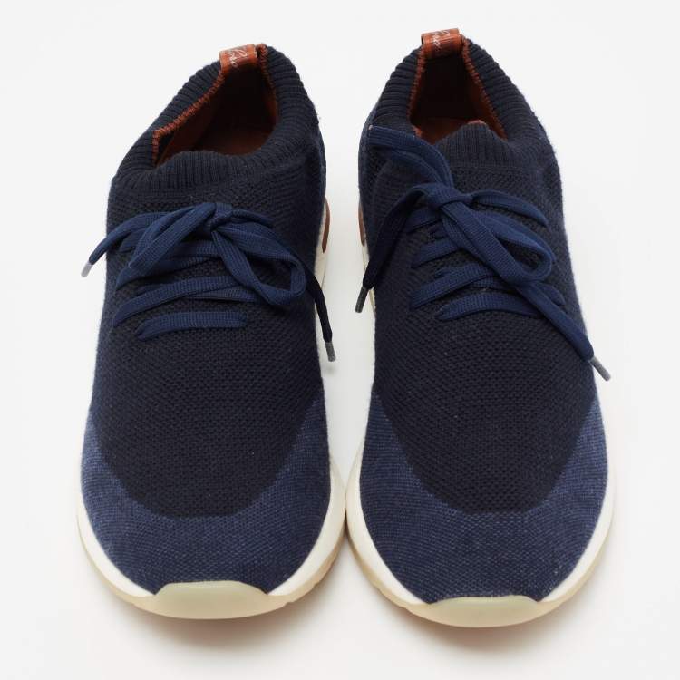 Pre Owned Loro Piana Navy Blue Knit Fabric 360 LP Flexy Walk Low Top Sneakers Size 42