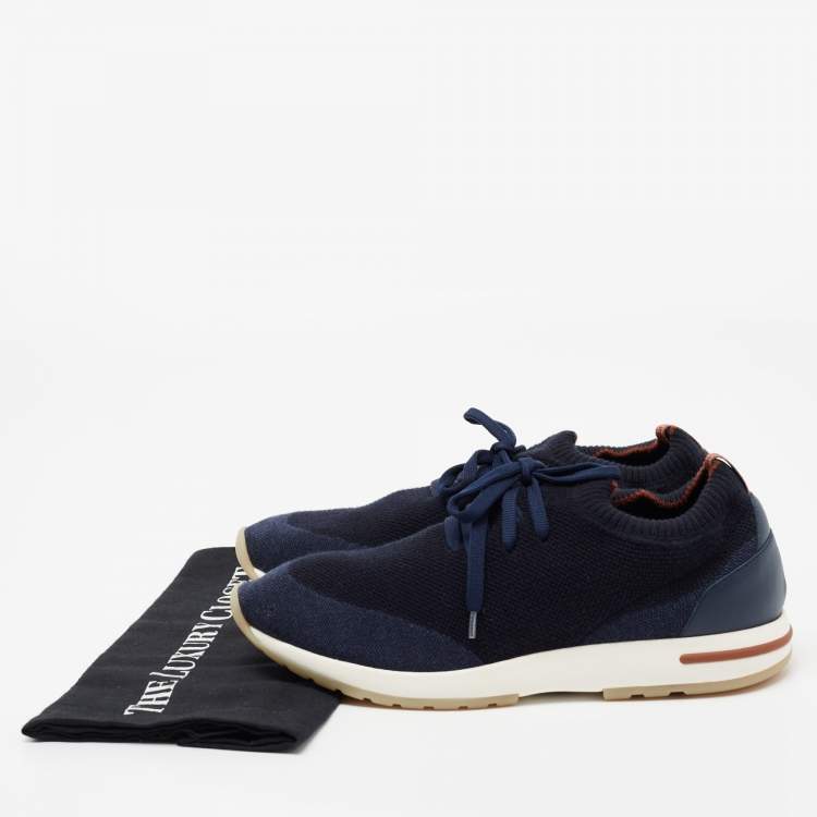 Pre Owned Loro Piana Navy Blue Knit Fabric 360 LP Flexy Walk Low Top Sneakers Size 42