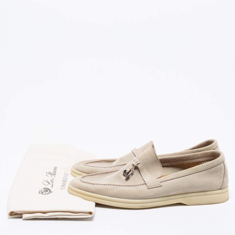Pre Owned Loro Piana Grey Suede Summer Charms Walk Loafers Size 41.5