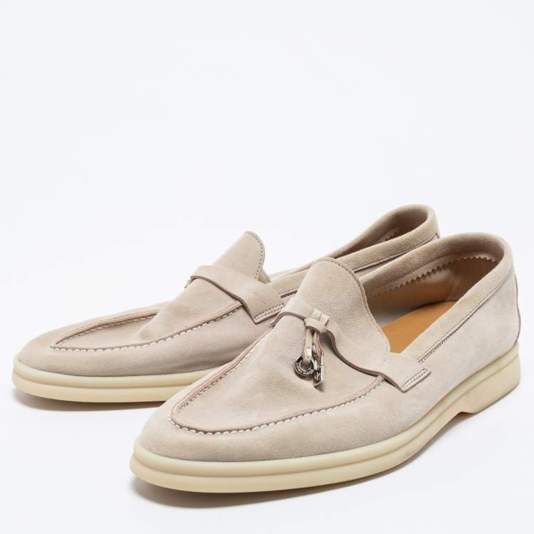 Pre Owned Loro Piana Grey Suede Summer Charms Walk Loafers Size 41.5