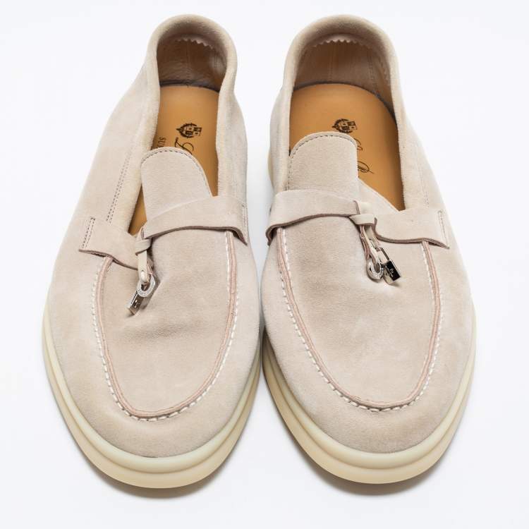 Pre Owned Loro Piana Grey Suede Summer Charms Walk Loafers Size 41.5