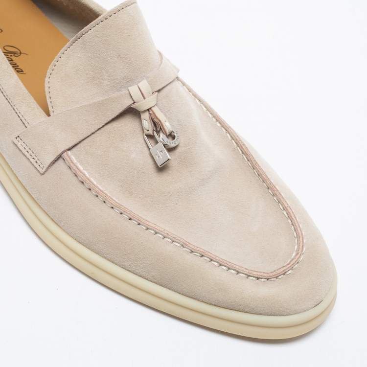 Pre Owned Loro Piana Grey Suede Summer Charms Walk Loafers Size 41.5