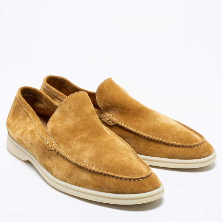 Pre Owned Loro Piana Mustard Suede Summer Walk Slip-On Loafers Size 45