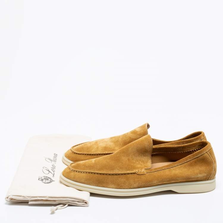 Pre Owned Loro Piana Mustard Suede Summer Walk Slip-On Loafers Size 45